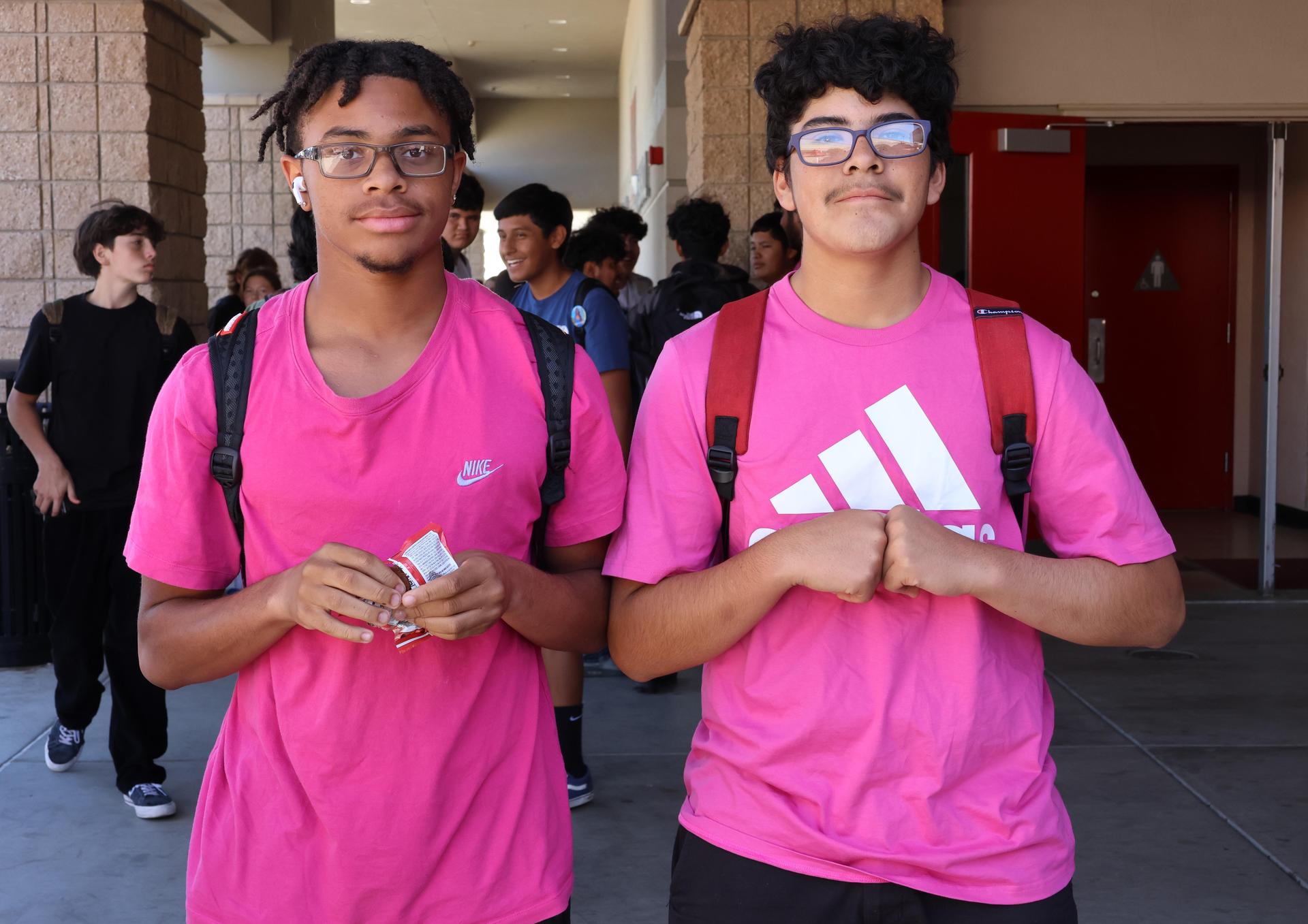 students dressed in pink to show school spirit