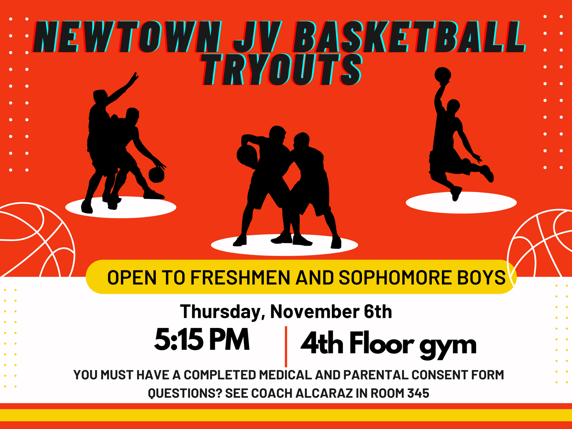 Poster showing tryouts on Thursday November 6