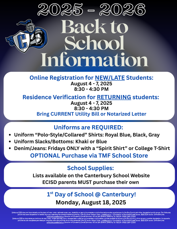 Back to School Info