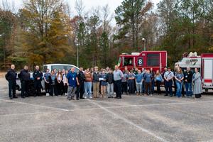 J.E.J. Moore Middle School students, Junior Beta Club members, and other members of the Moore Middle School community joined local first responders as the club donated $1,500 to the Prince George County Public Safety Foundation.