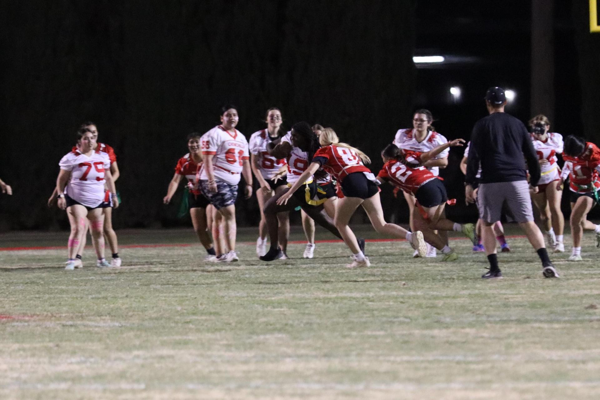 girls playing flag football