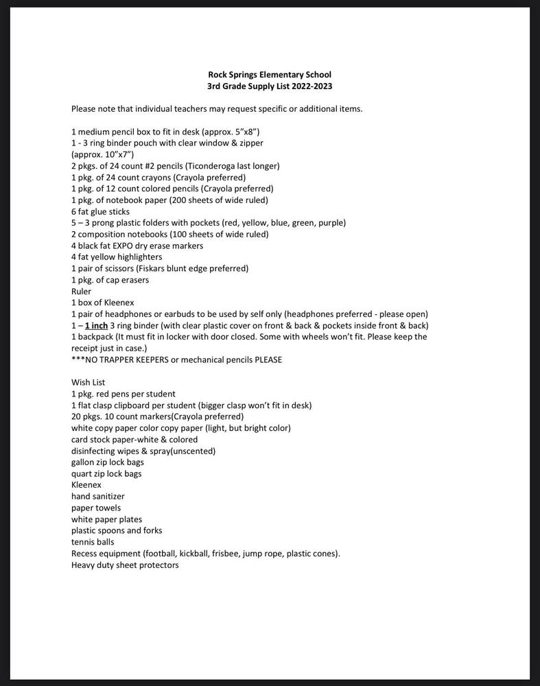 Supply List