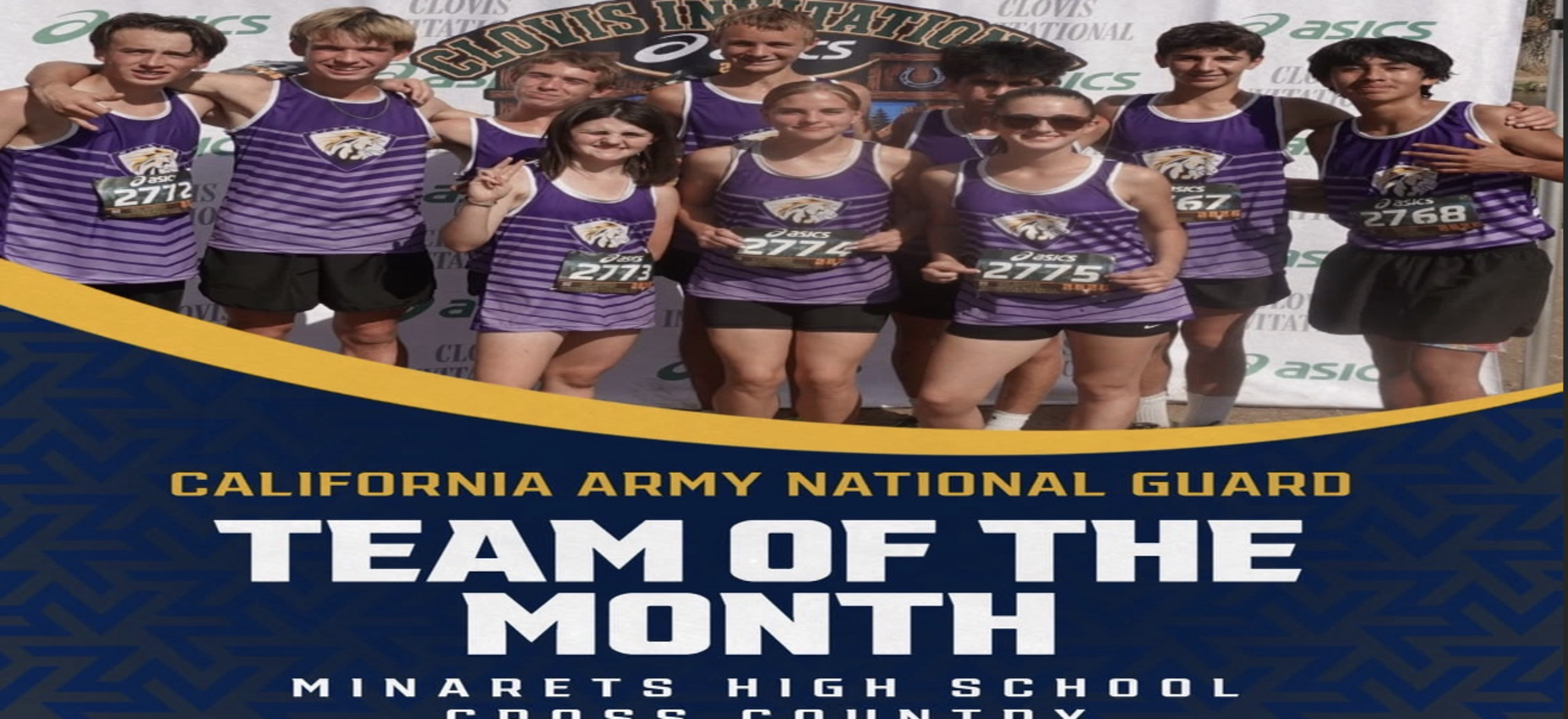 Cross country team celebrating as Team of the Month for Minarets High School.