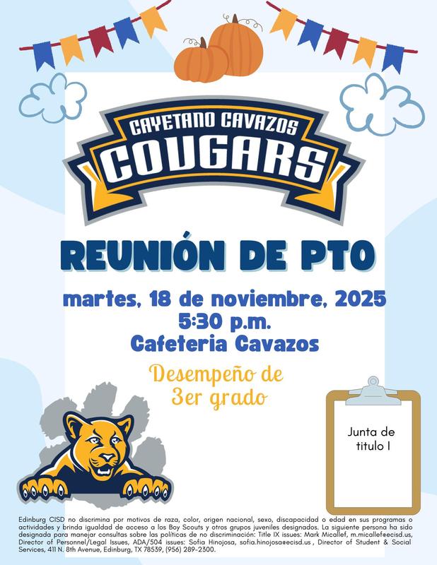 PTO meeting November 18th at 5:30 PM