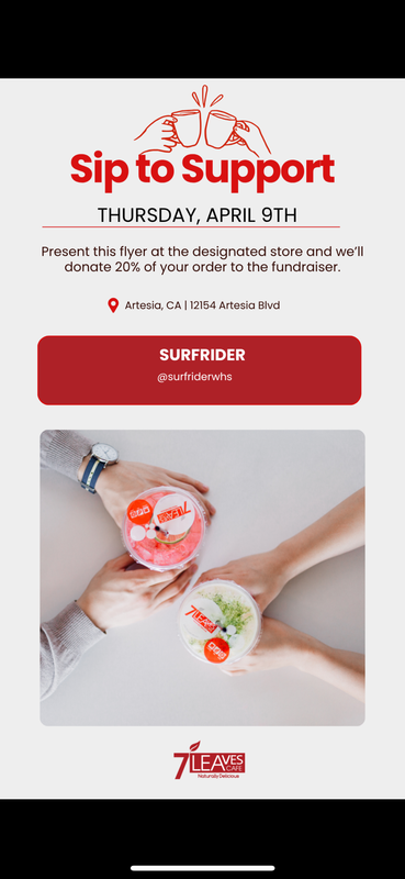 WHS Surfrider Club fundraiser at 7 Leaves Café on April 9 from 7am - 11pm