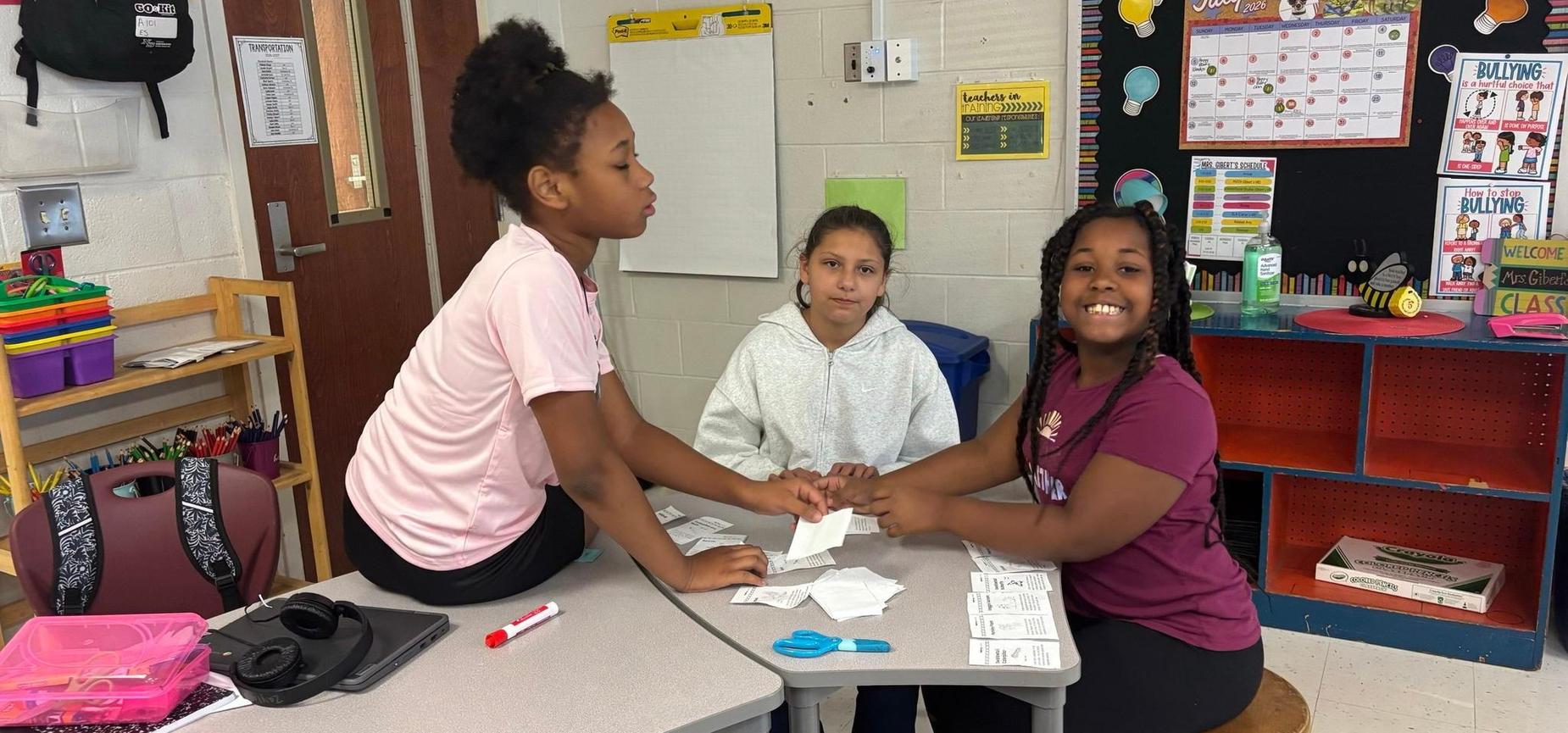 Girls working on assignment