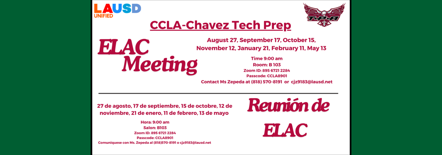 ELAC Meetings for 2025-2026 /Juntas de ELAC para el año 2025-2026