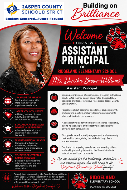 Please join us in welcoming Ms. Doretha Brown-Williams as the new Assistant Principal of Ridgeland Elementary School! ❤️🖤 Featured Photo