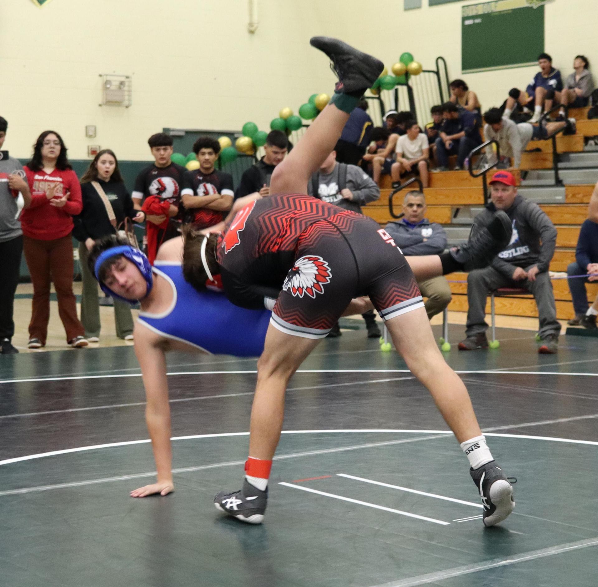 wrestlers in action at the Hawks invitational