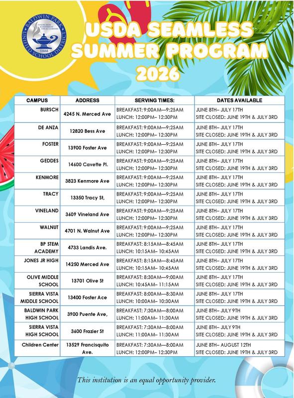 USDA Seamless Summer Eng Schedule