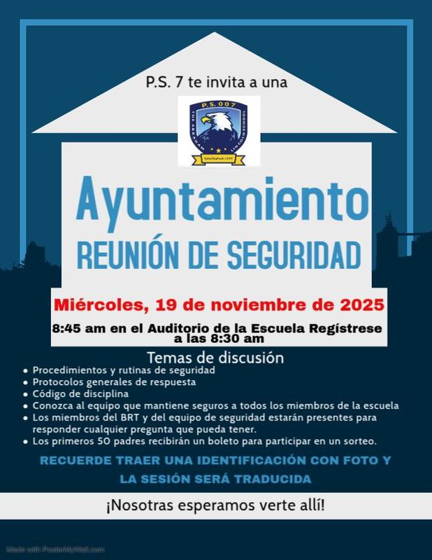 Invitación a una reunión de seguridad con detalles del evento en español.