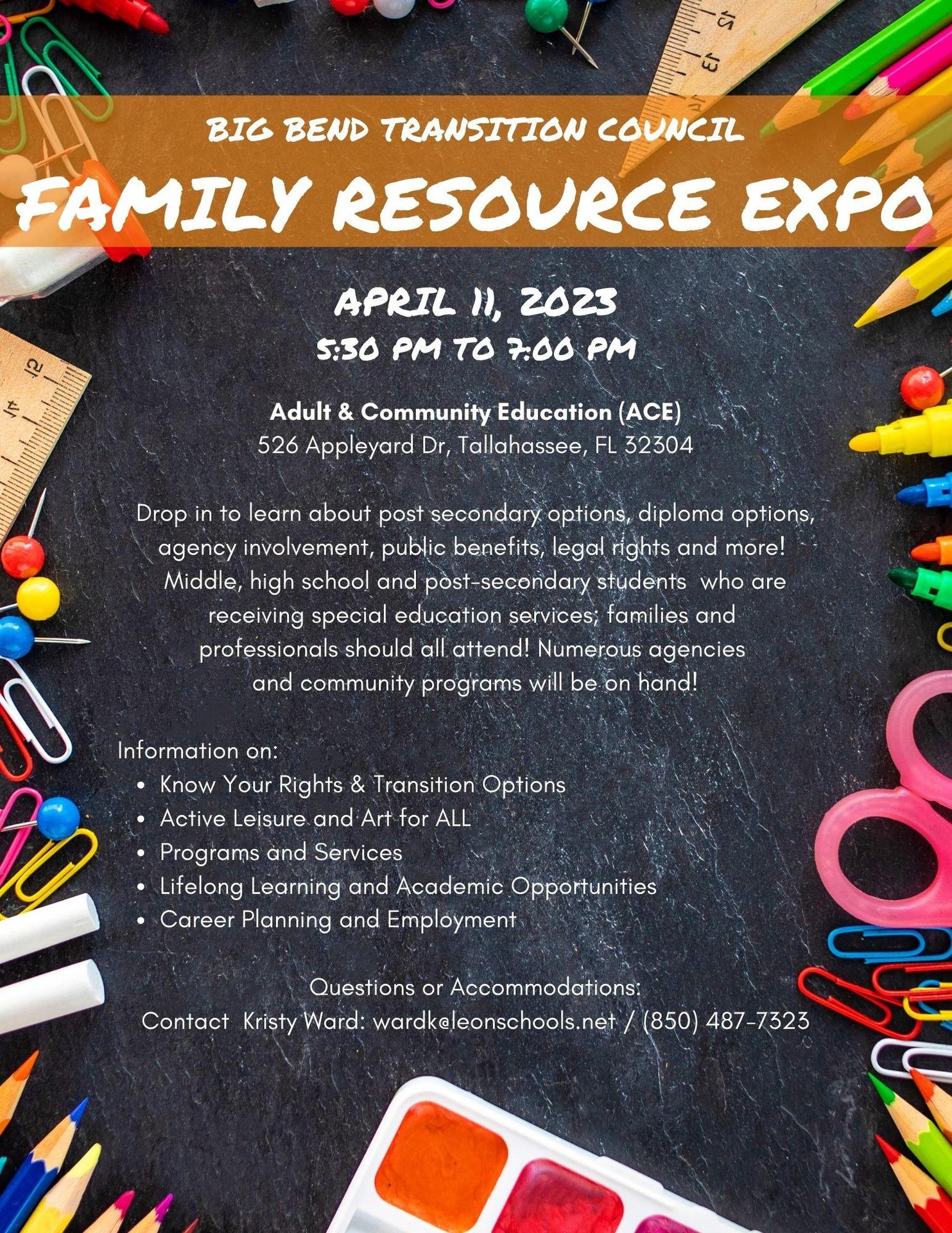 Big Bend Transition Council Family Resource Expo 2023 Flyer