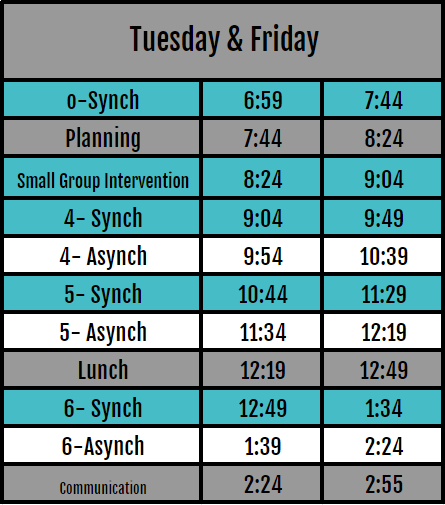 Tuesday/Thursday Schedule