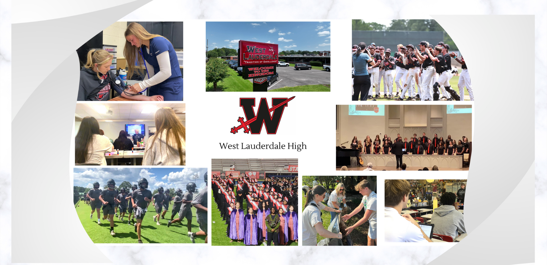 Collage showcasing West Lauderdale High events, sports, and activities.