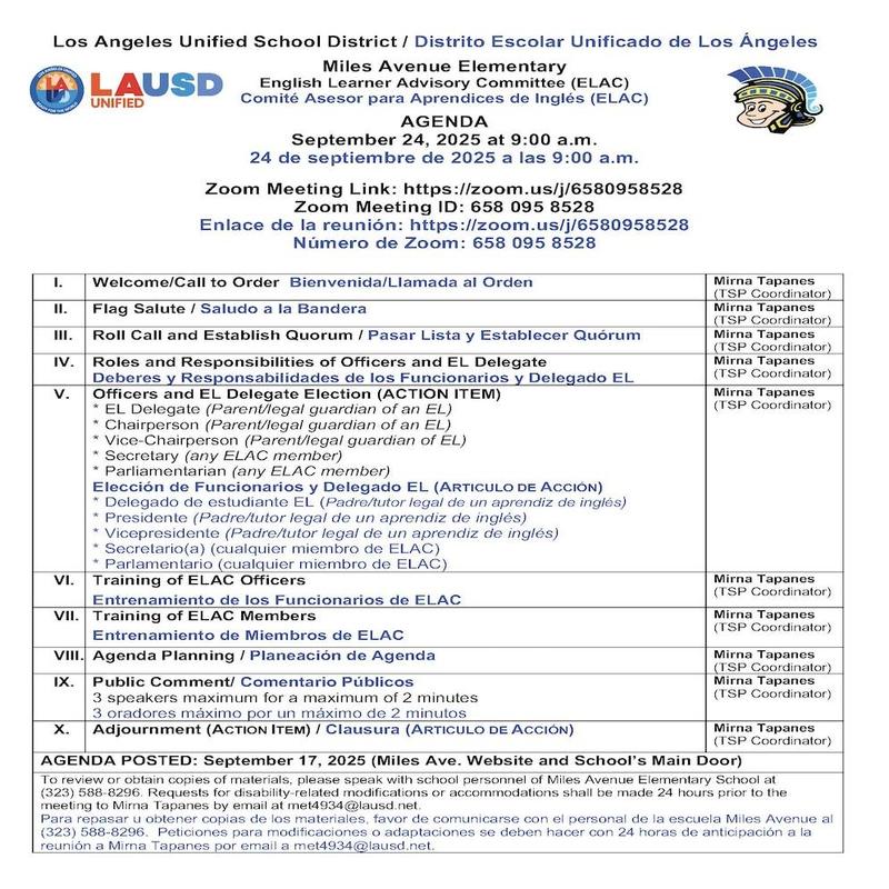 ELAC Meeting Agenda