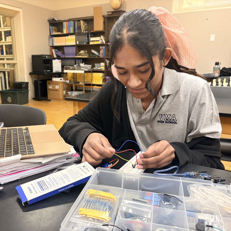 Krithika working on circuits for engineering project