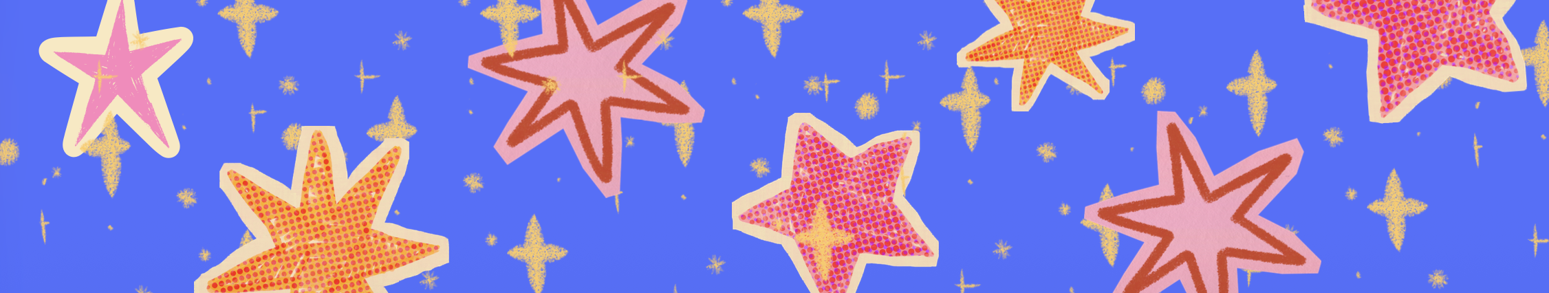 Handcrafted Paper Stars Sprawl across a blue background