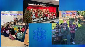 students around school campus and performing