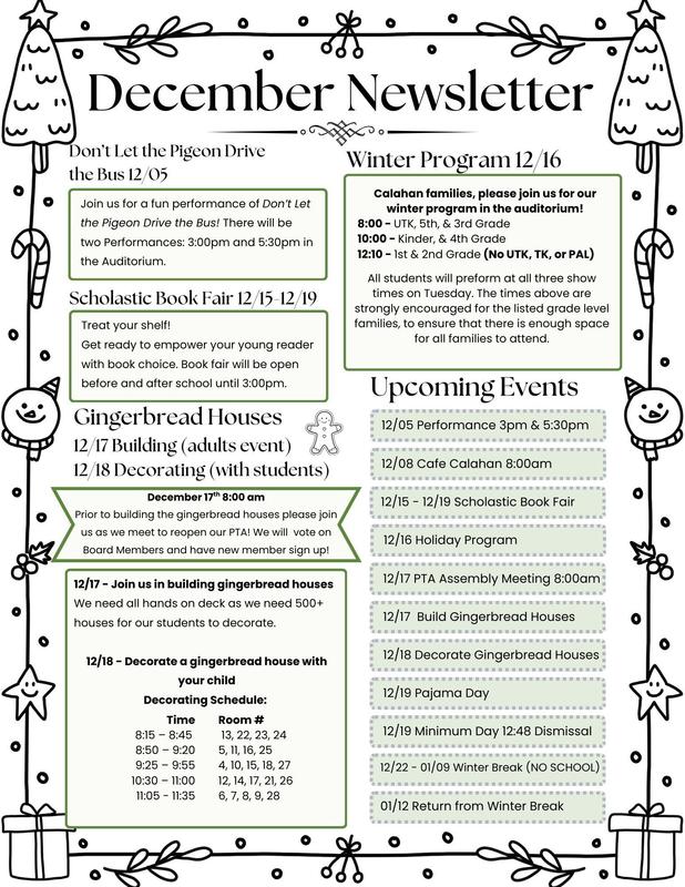 December Special Events Flyer for all events in december