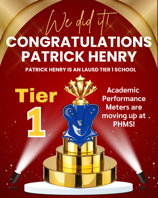 Congratulations Patrick Henry on becoming a tier 1 school.