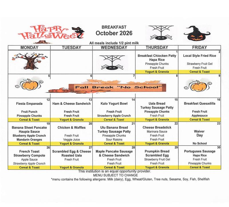 October Breakfast Menu
