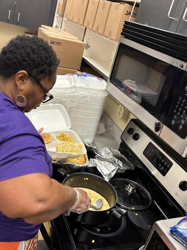 Cooking for the families of Leverett's Chapel ISD.