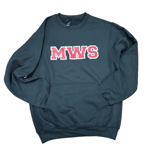 Black sweatshirt, kangaroo pocket, with MWS on front
