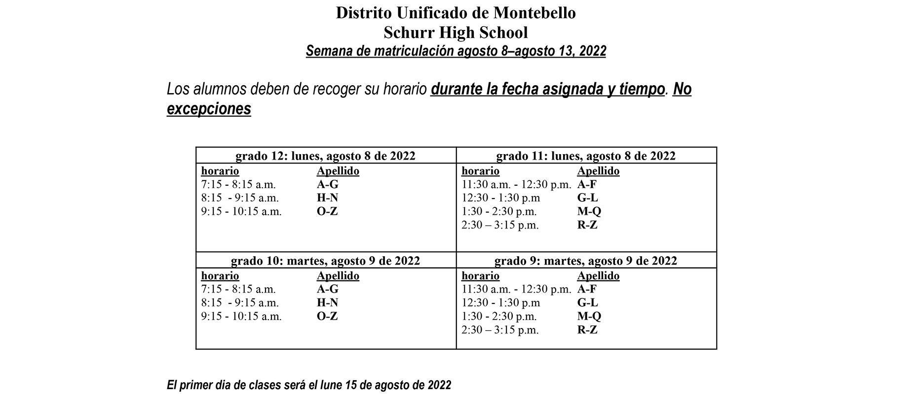 Matriculacion agosto 8 a agosto 9