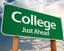 road sign that states college just ahead