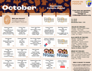 October Lunch Menu