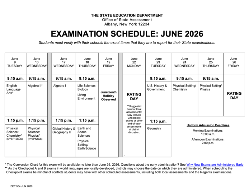 Regents Exam Schedule