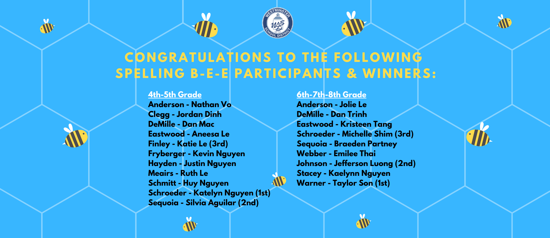 WSD Spelling Bee Winners