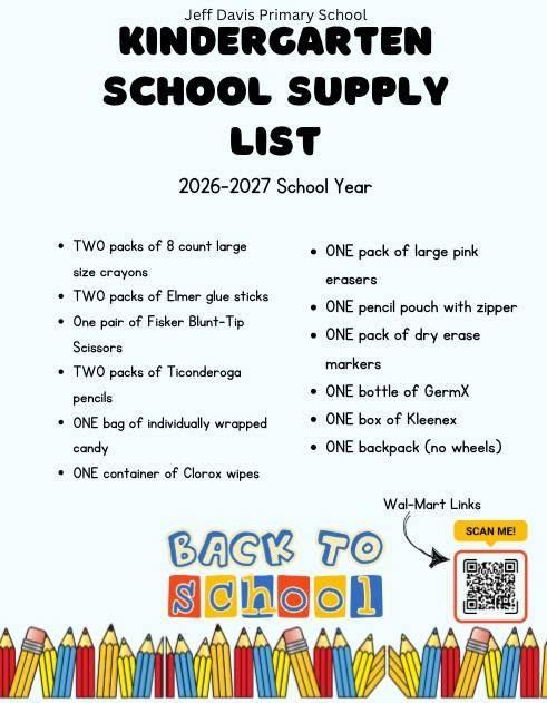 kindergarten supply list