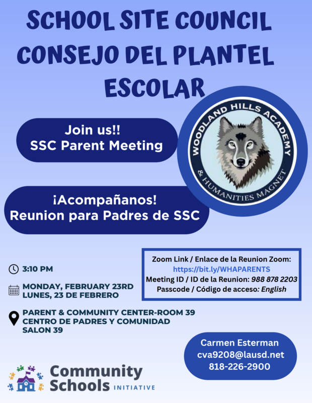 School Site Council - Monday, February 23 - 3:10 PM - Parent and Community Center Featured Photo