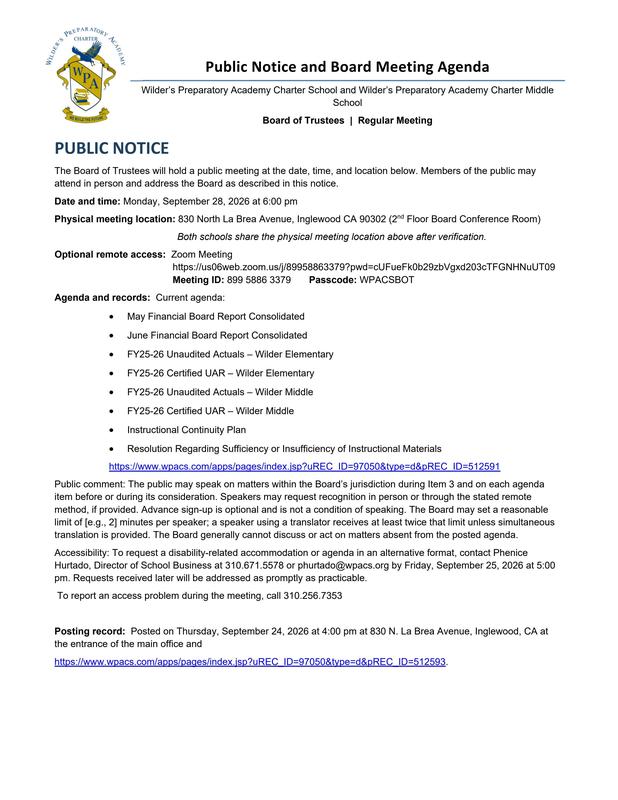 Board Of Trustees Public Meeting Notice 9.28.26 Featured Photo