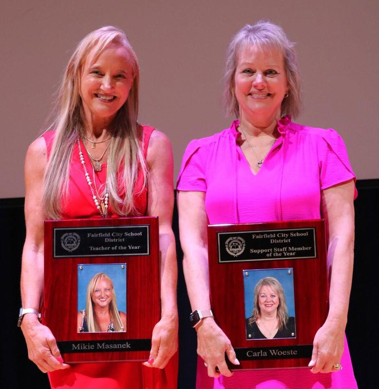 Image of Mikie Masanek and Carla Woeste, the FCSD Teacher of the Year and Support Staff Member of the Year, respectively.