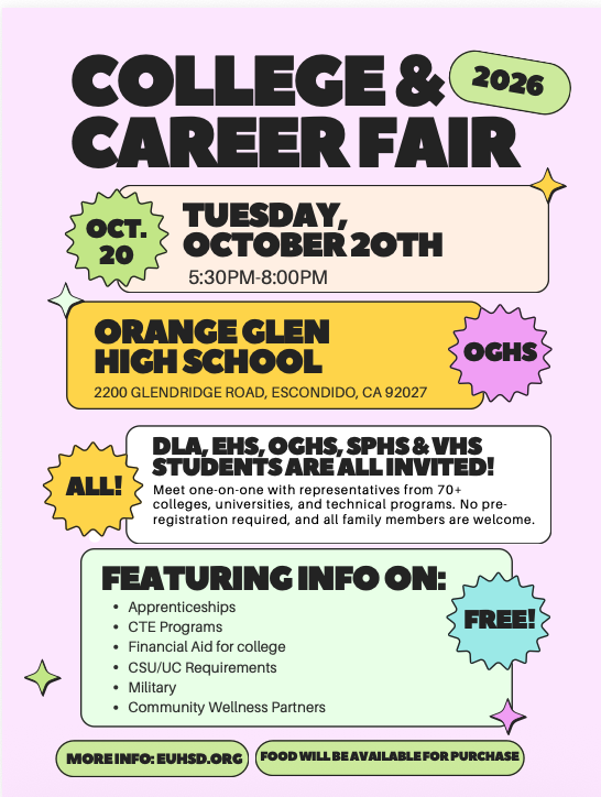 College & Career Fair 2026 Tues. Oct. 20th 5:30-8pm at Orange Glen High Featured Photo