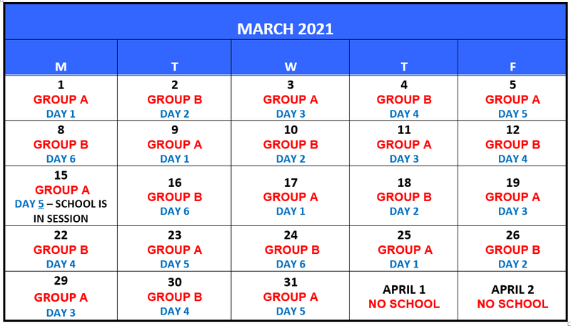 MARCH A / B CALENDAR