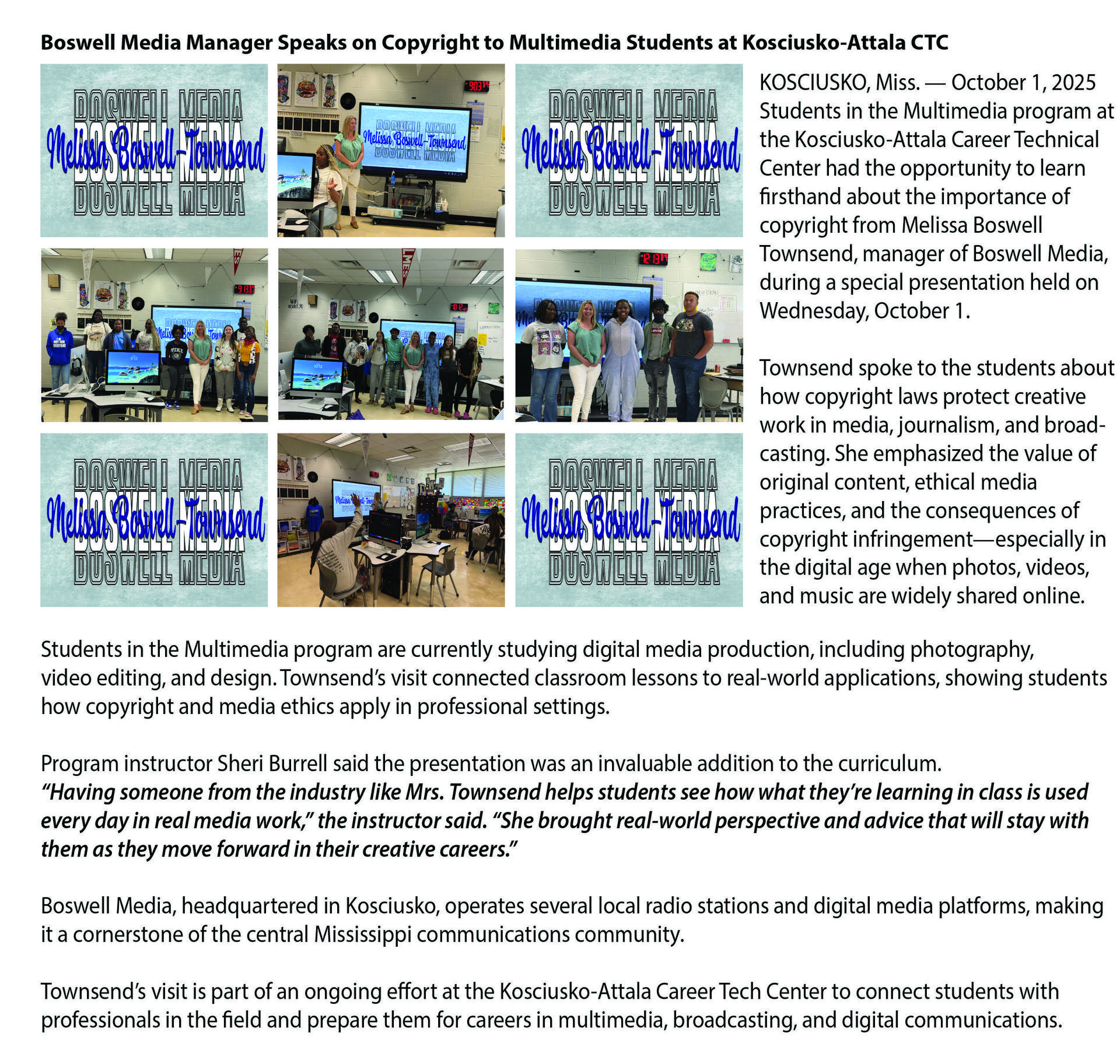 MultiMedia Students - guest speaker Melissa Townsend