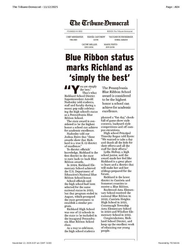 Blue Ribbon status marks Richland as ‘simply the best’ Featured Photo