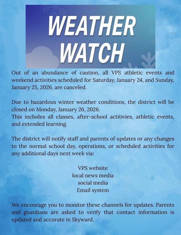 Weather Watch - SCHOOL CLOSED January 26th Featured Photo