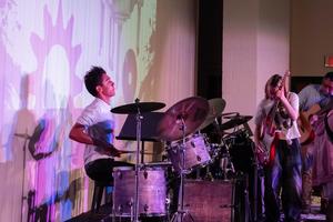 Student playing the drums