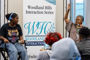 Sharon Flake speaks with the students