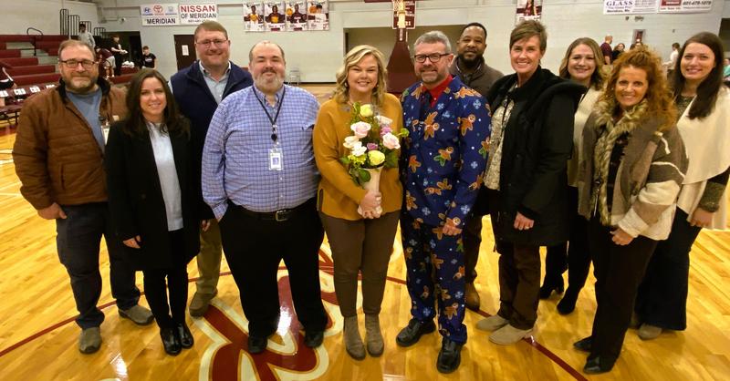 LCSD 2025 Administrator of the Year, Clarkdale High Principal Stephanie Shirley Surrounded by District Administrators