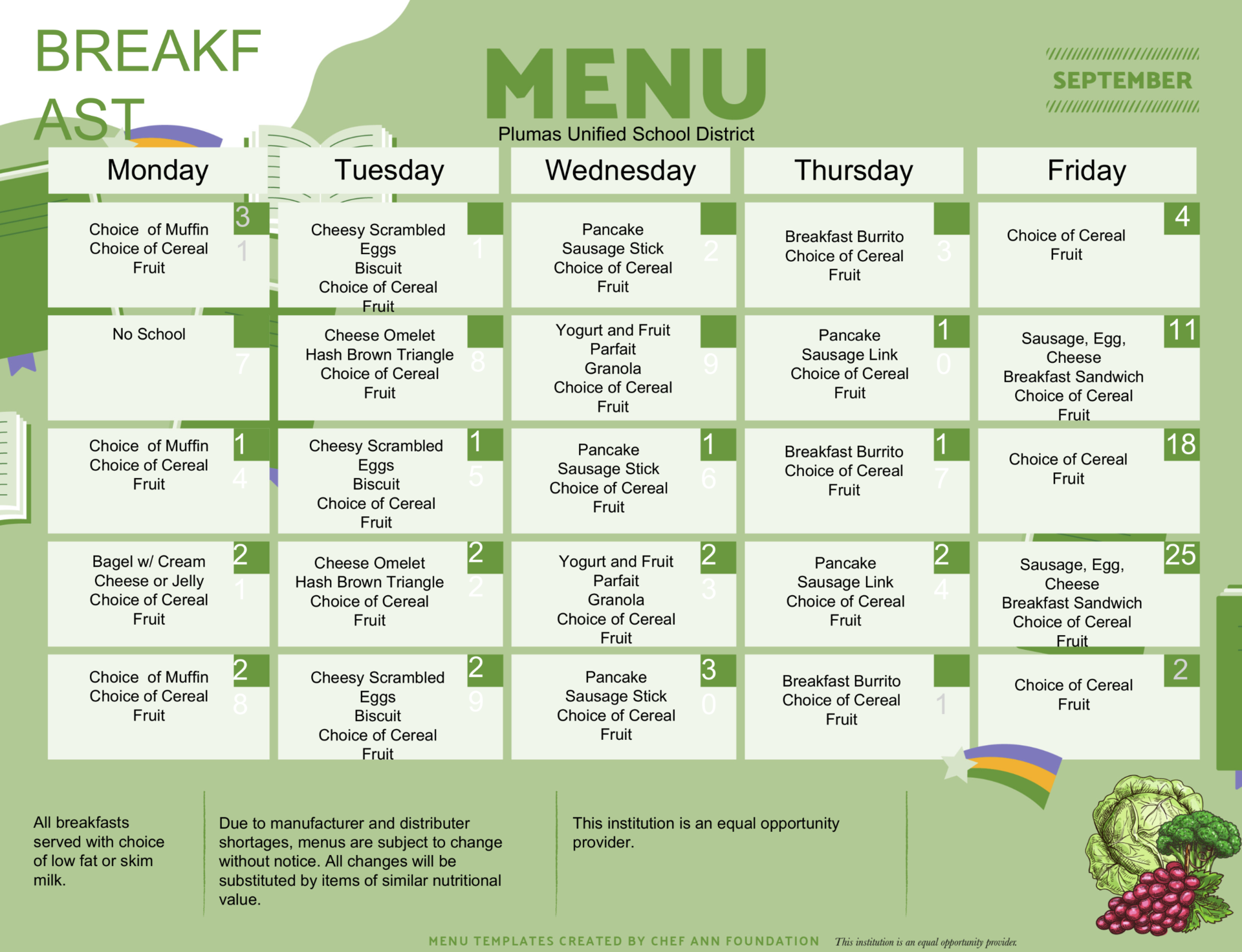 September Breakfast menu