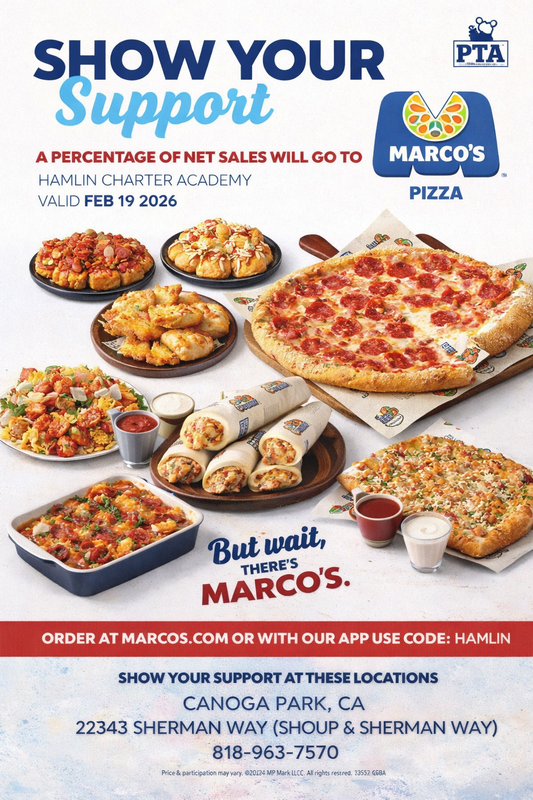 Marco's Pizza Flyer: Hamlin PTA fund raiser