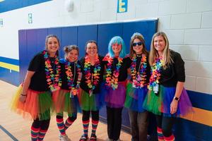 house sorting, 5th grade teachers smiling together