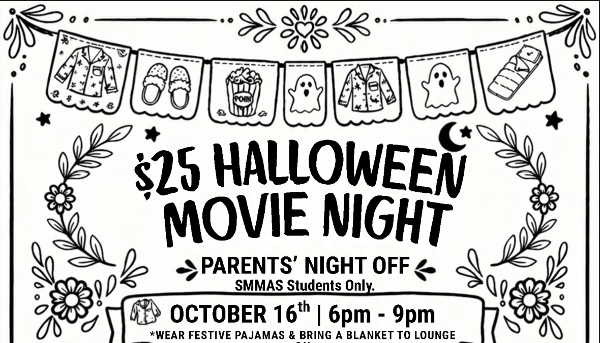 Black and white banner for Halloween Movie Night