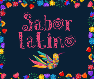 Sabor Latino with colorful bird and floral border