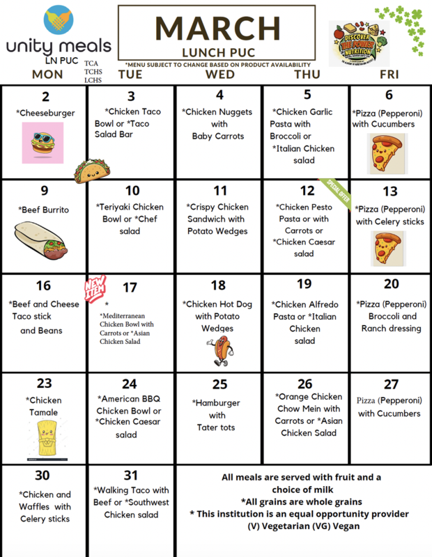 March 2026 Lunch Menu